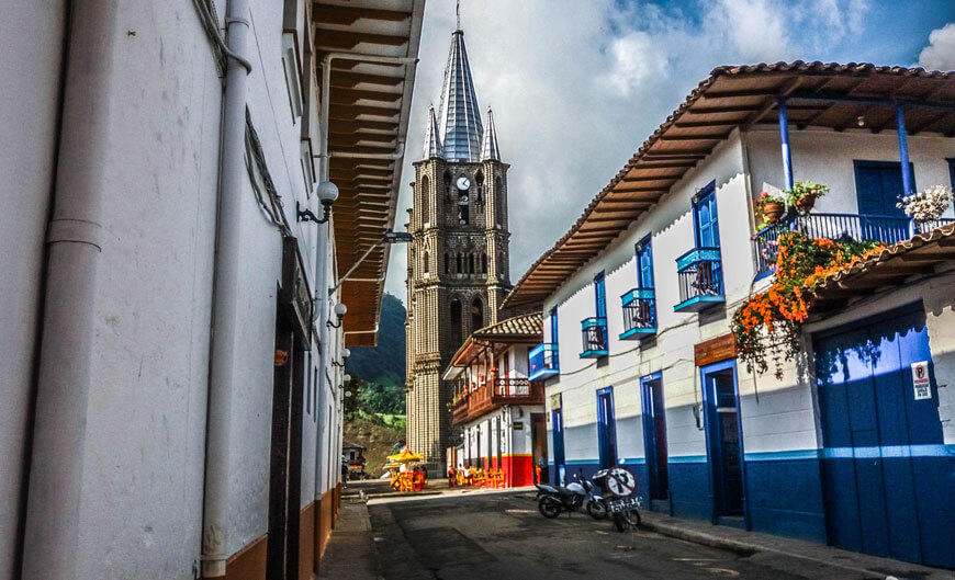 town square with church tower