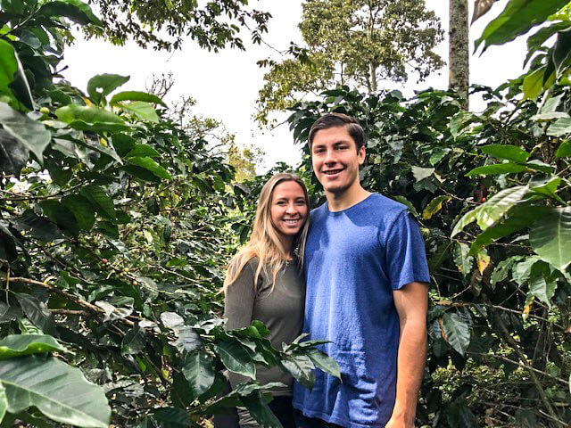 Young couple in a coffee field in Colombia multi day tours