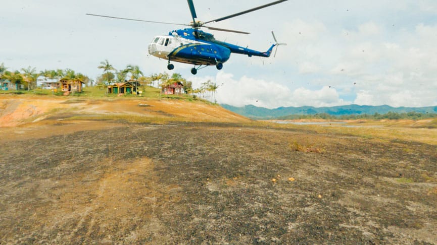 MI-8 helicopter taking off on helicopter tours Medellin