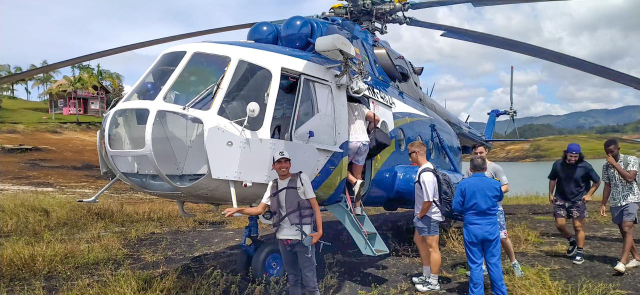 Helicopter on land by Guatape lake