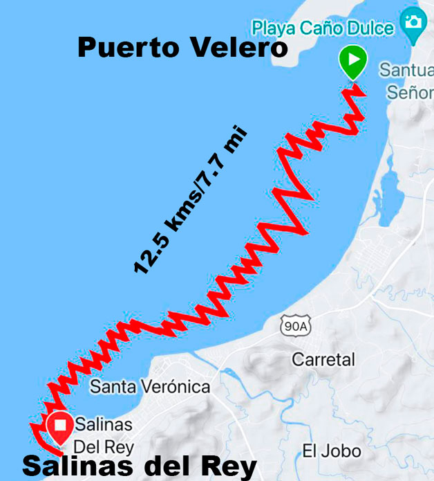 Downwind track Puerto Velero to Salinas kite trips Colombia