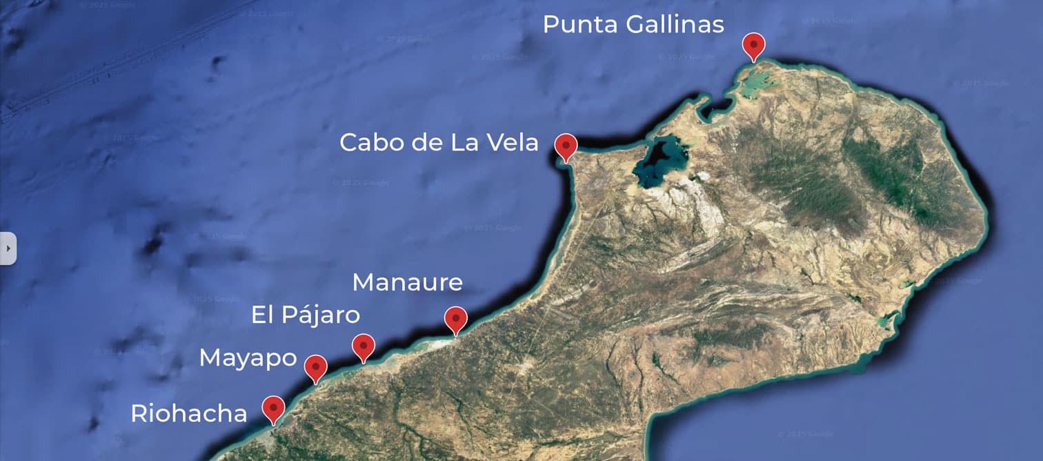 Map of the Guajira Colombia kite trips