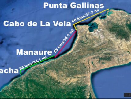 Map of kitesurf downwinders Colombia