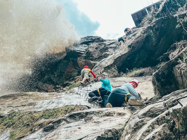 Rock climbing after zip line Medellin