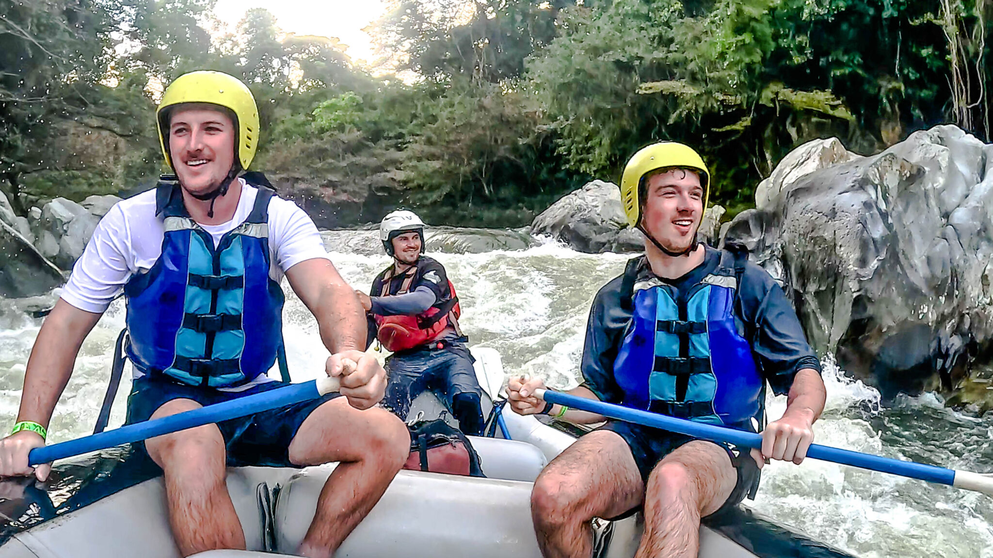 Two friends white water rafting Medellin