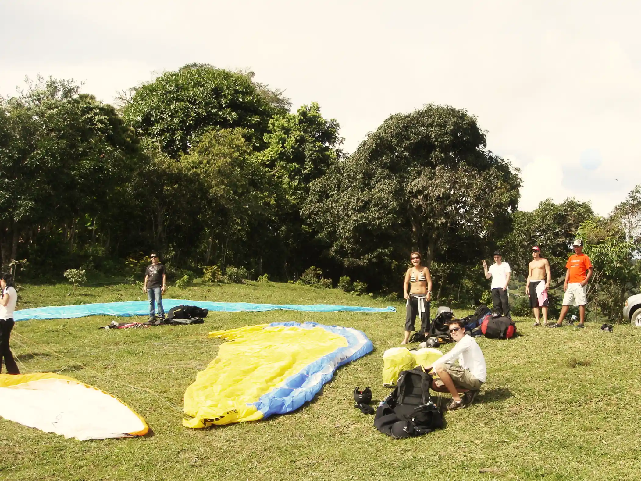 Paragliders on launch site roldanillo colombia